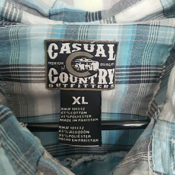 Casual Country Mens Long Sleeve Pearl Snap Shirt Blue Plaid Size XL *FLAW - Picture 2 of 16